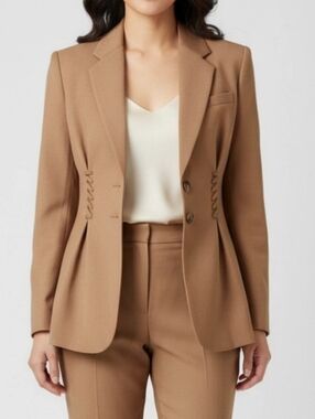 A.L.C Women Maverick Blazer Jacket  Coat Sz 2 Tan Orange Long Line Lace Up Cinch